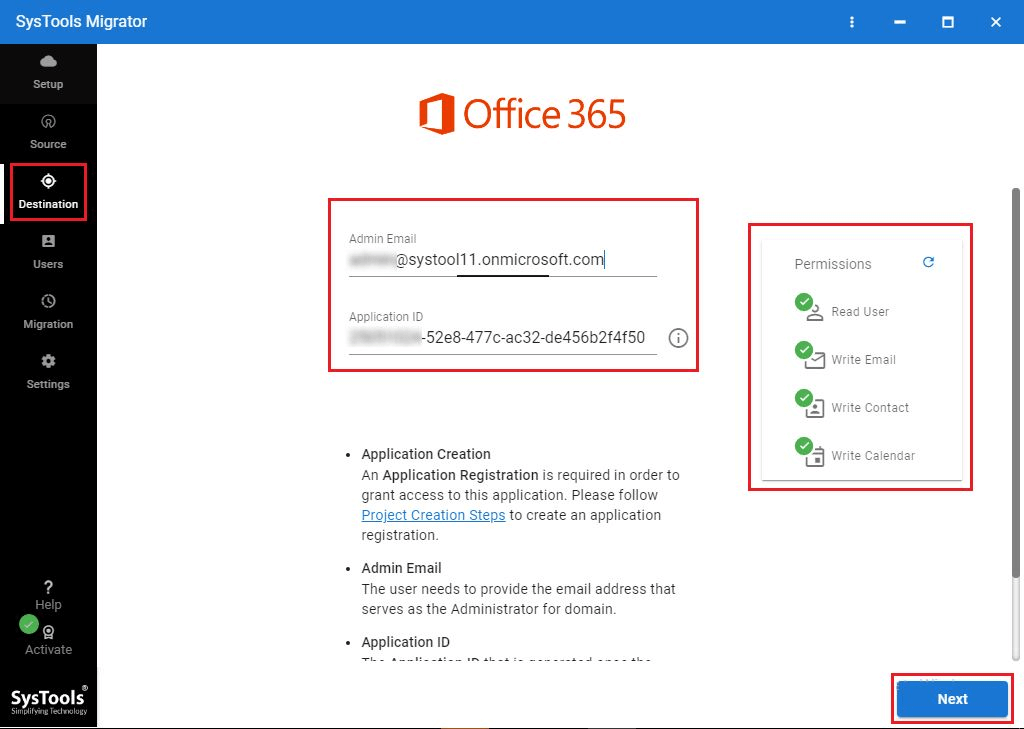 give in the details of Office 365 and Validate it